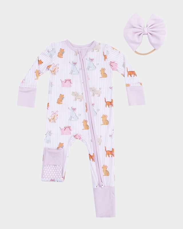 Girl's Fancy Pets Romper & Headband Set, Size 0M-24